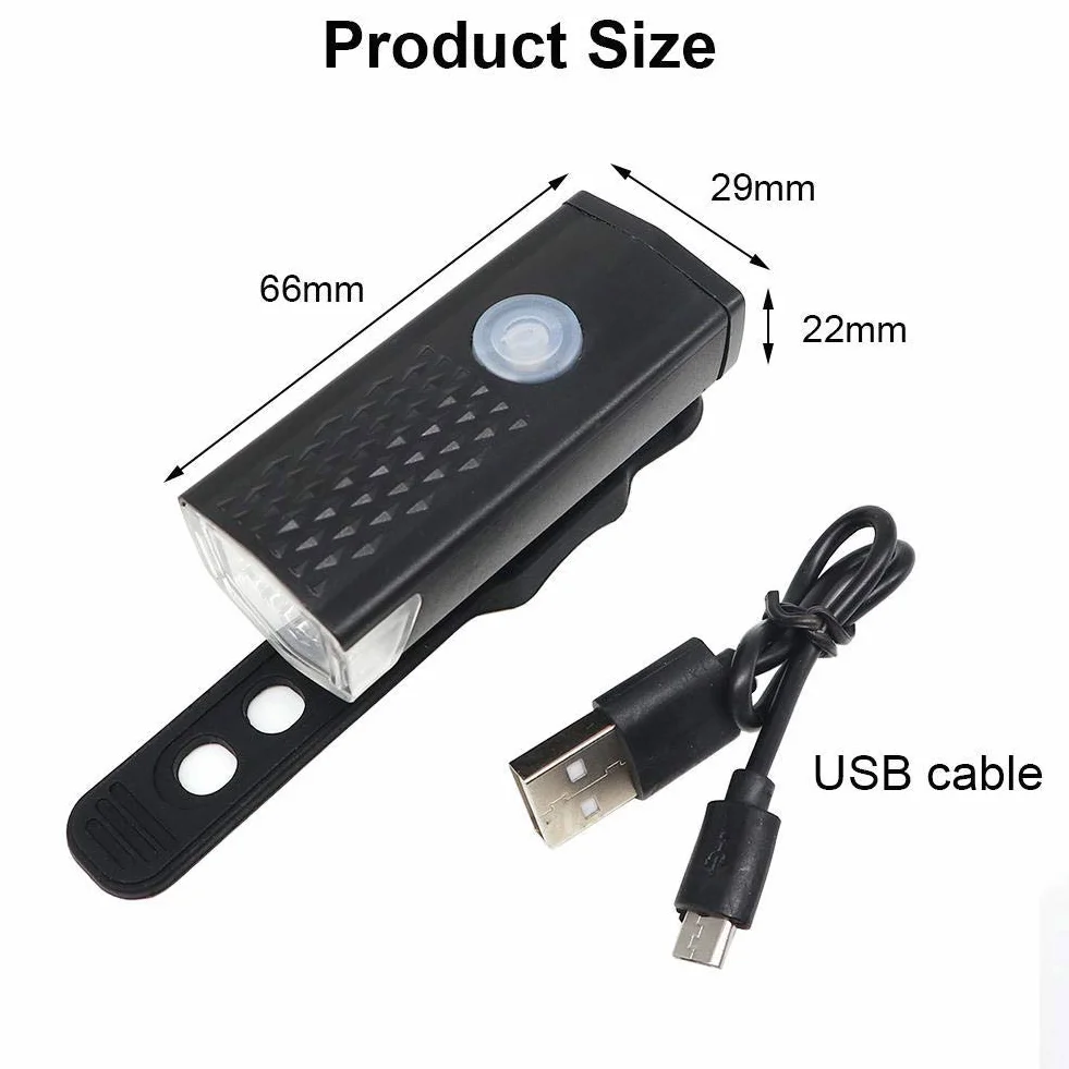 Przednie światło rowerowe 300 lumenów, ładowane przez USB, reflektor rowerowy z 3 trybami, przednie światło LED latarka (6,5 x 2,8 x 2,3 cm)