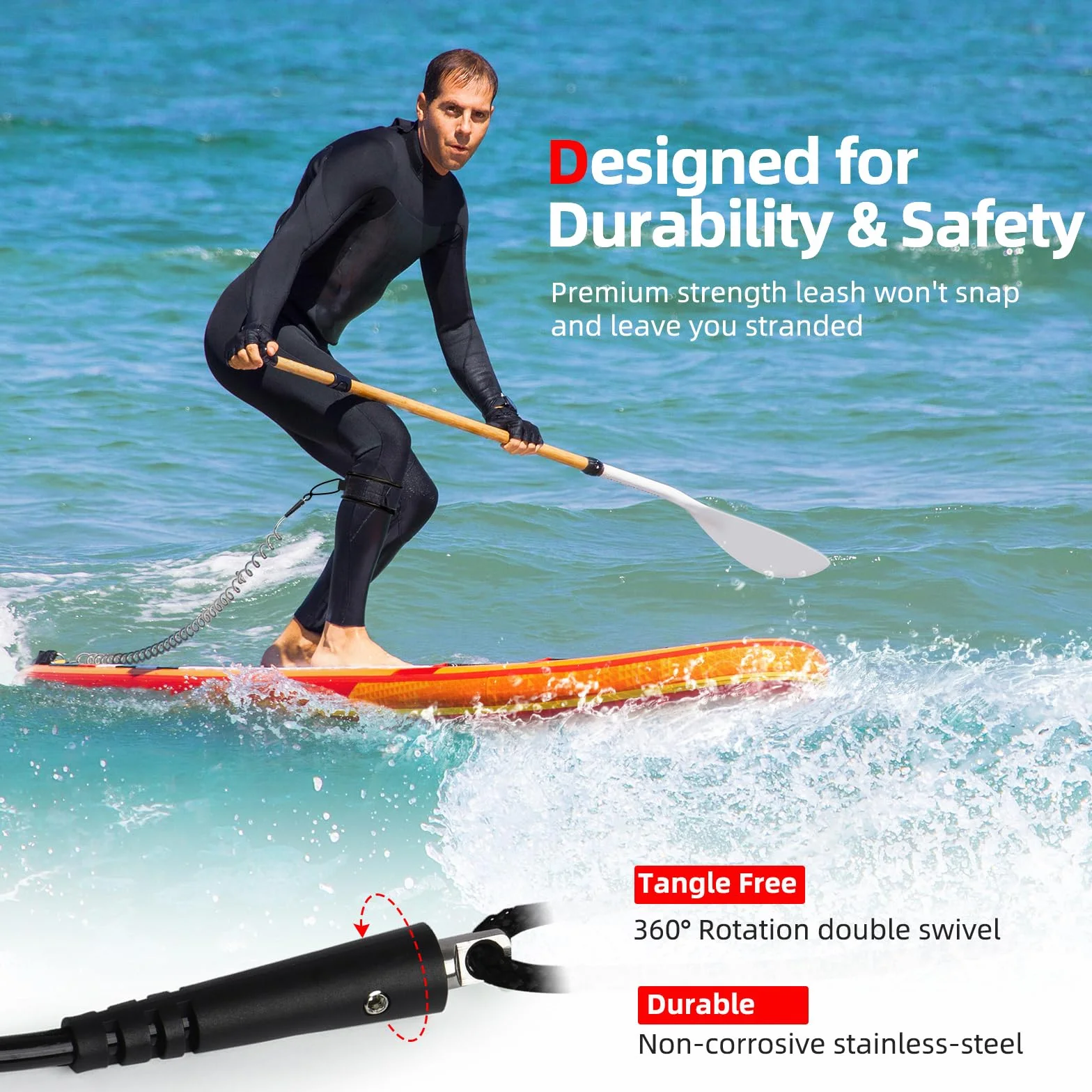 Abahub SUP Smycz do deski surfingowej Safety Line 3 m 5 mm czarna