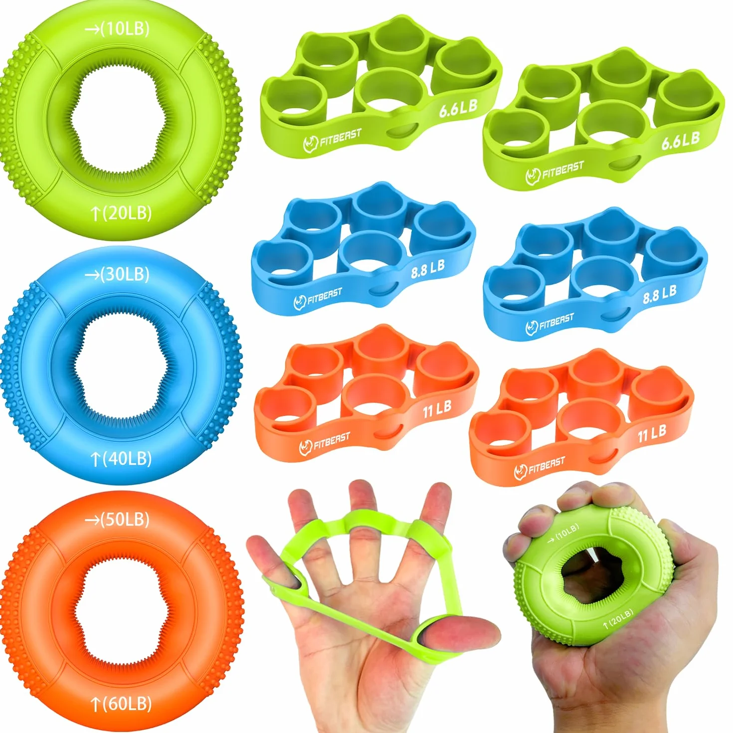 FitBeast Grip Trener Chwytu 10-60 lbs, Ekspander do Ćwiczeń Dłoni i Palców, Rehabilitacja Nadgarstka, Dla Sportowców, Seniorów i Wspinaczy