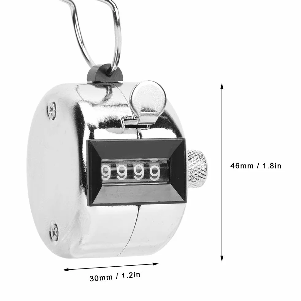 Handheld Tally Counter, 4-stellige mechanische Zahl Click Counter Silber-Aluminium-Legierung mit Fingerring