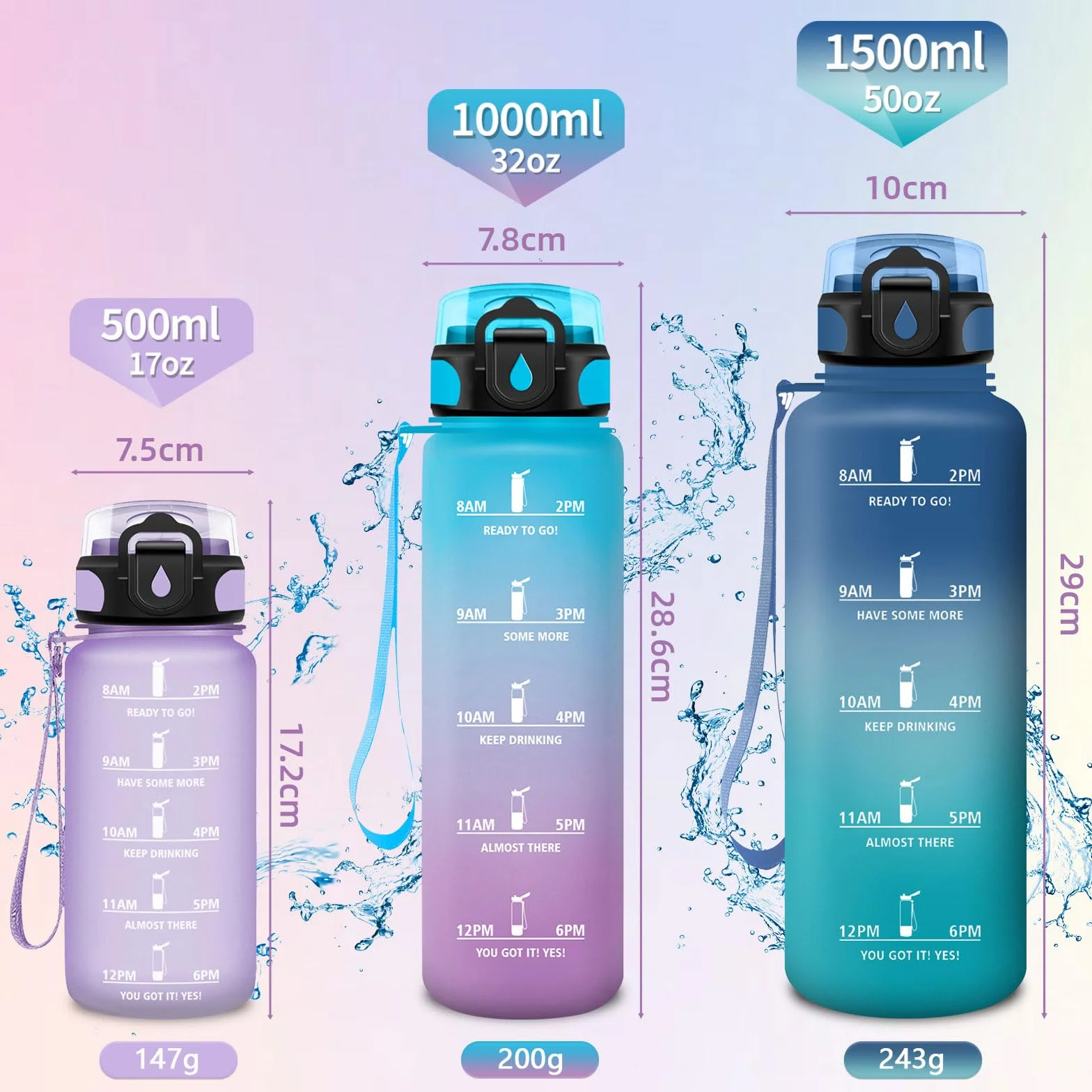 Vikastar Butelka do picia 1000 ml szczelna do napojów gazowanych BPA ze słomką