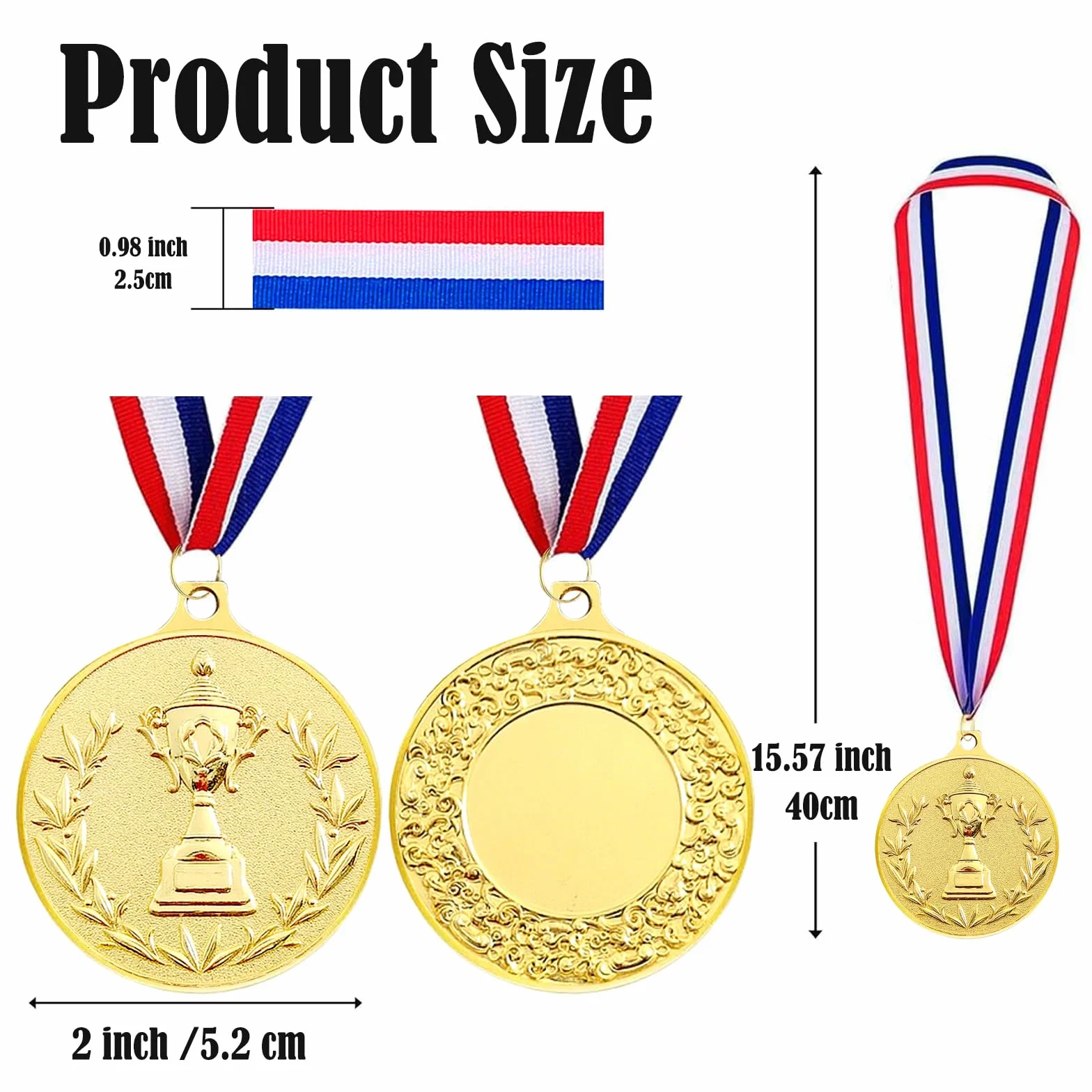 12 sztuk medali wręczenia nagród metalowych, złoty srebrny brązowy medal ze wstążką na szyję Zwycięzca medali dla dzieci Gry Imprezy Dzień Sportu 5,0 cm