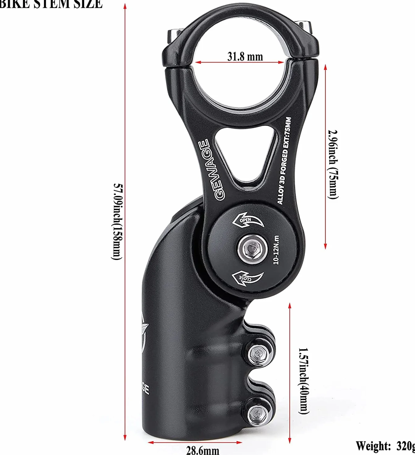 GEWAGE Regulowany Wspornik Kierownicy MTB/Szosowy/BMX – Podniesienie Kierownicy -130° do +90°, 75/95/130 mm, 31,8 mm, Aluminium 3D – Sportowa lub komfortowa jazda