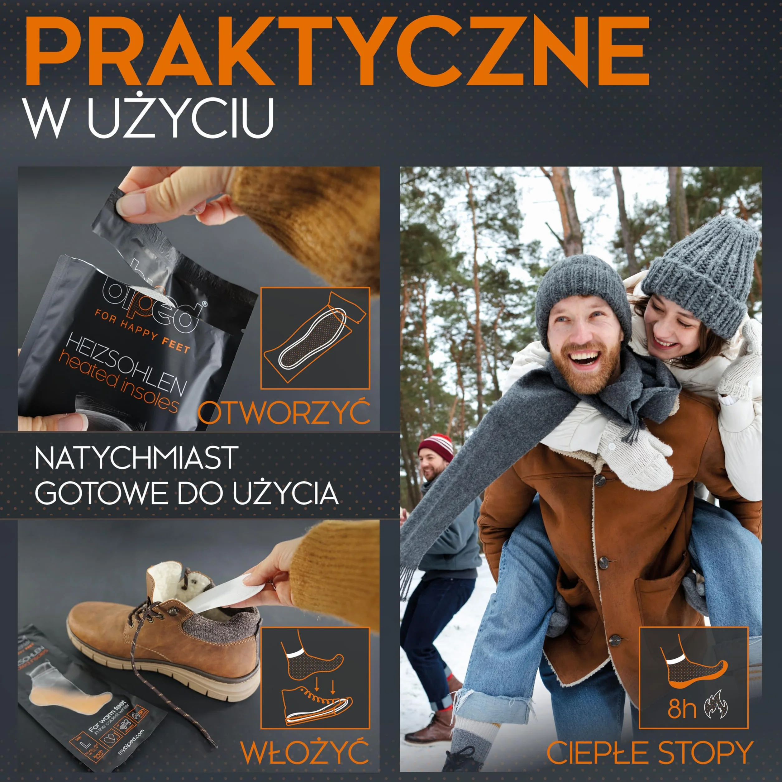 biped wkładki grzewcze do butów – Zestaw 4 par ogrzewaczy stóp dla kobiet i mężczyzn – Naturalne ciepło do 8 godzin – Aktywacja w kontakcie z powietrzem z2940