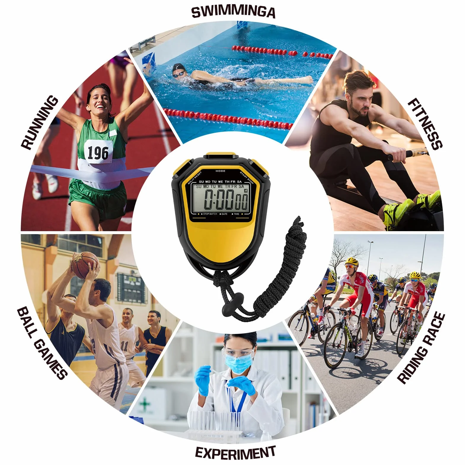 Wodoodporny zegarek S cyfrowy ręczny LCD timer chronograf sportowy licznik z paskiem do pływania, biegania, treningu piłki nożnej