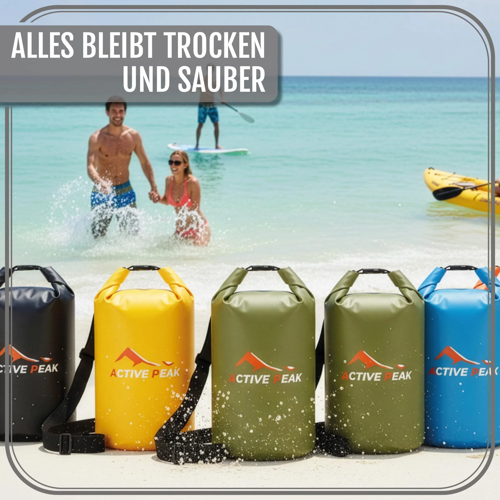 Dry Bag – Wodoodporna torba roll-top 2L 5L 10L 20L – Wytrzymały worek na telefon i klucze – Torba na plażę łódź + etui na smartfon (Czarny, 5 litrów)