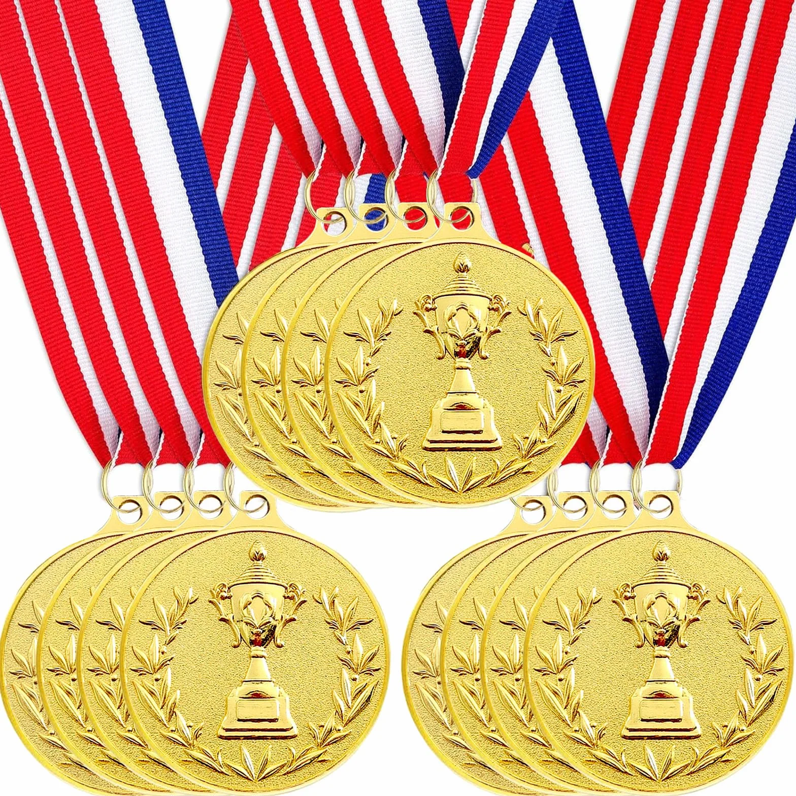12 sztuk medali wręczenia nagród metalowych, złoty srebrny brązowy medal ze wstążką na szyję Zwycięzca medali dla dzieci Gry Imprezy Dzień Sportu 5,0 cm