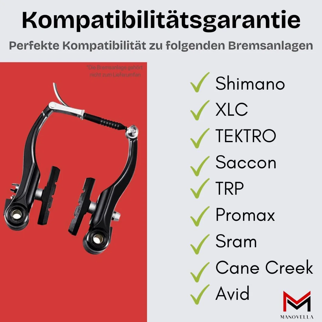 Manovella klocki hamulcowe V-Brake 70 mm (2 pary) – klocki hamulcowe do roweru do V-Brake, U-Brake i hamulca bocznego – kompatybilne z Shimano, Avid, Tektro, Sram – w zestawie mocowanie – czarne