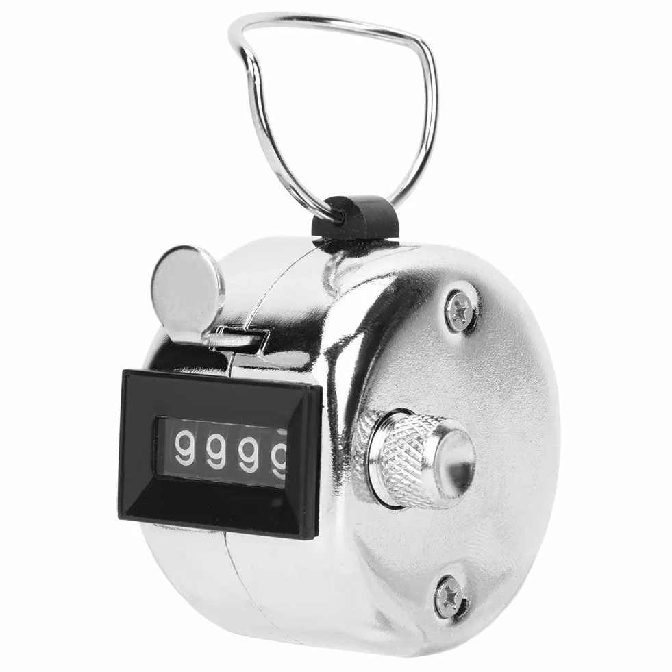 Handheld Tally Counter, 4-stellige mechanische Zahl Click Counter Silber-Aluminium-Legierung mit Fingerring