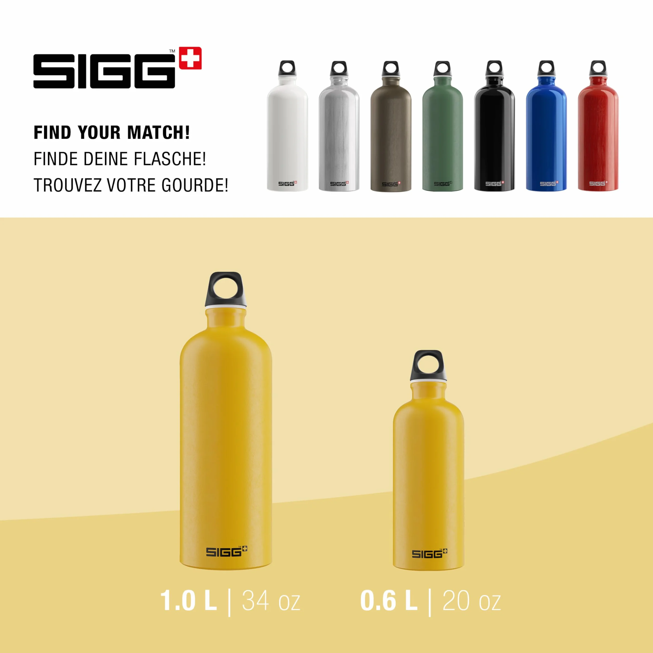 SIGG Aluminiowa butelka na wodę, żółta Traveller, certyfikat neutralności klimatycznej, nadaje się do napojów gazowanych, szczelna, lekka, nie zawiera BPA, żółta, 1 l