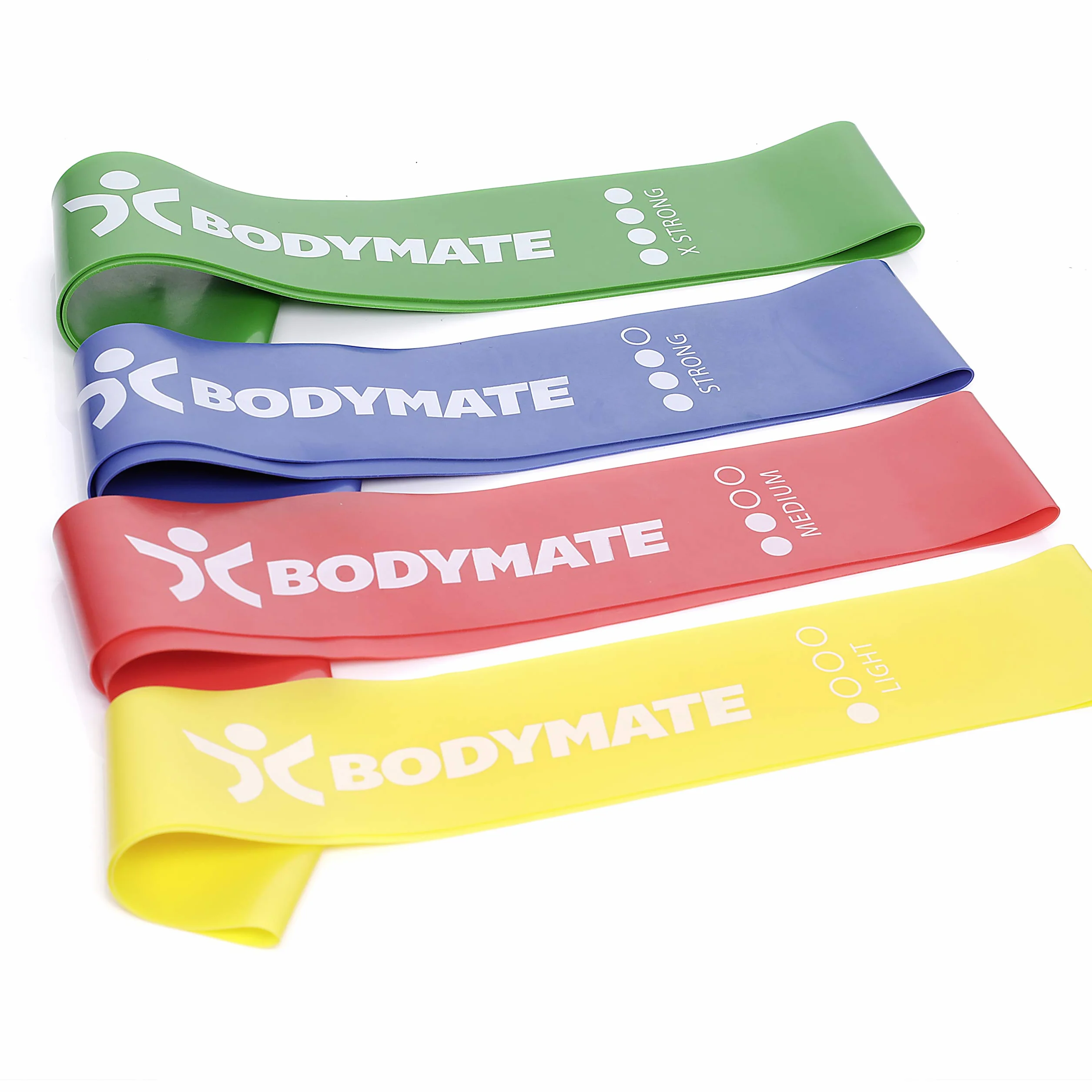 BODYMATE Zestaw Taśm Fitness 4 Stopni Oporu z Torbą 60 cm x 5 cm Naturalny Lateks Taśmy Oporowe