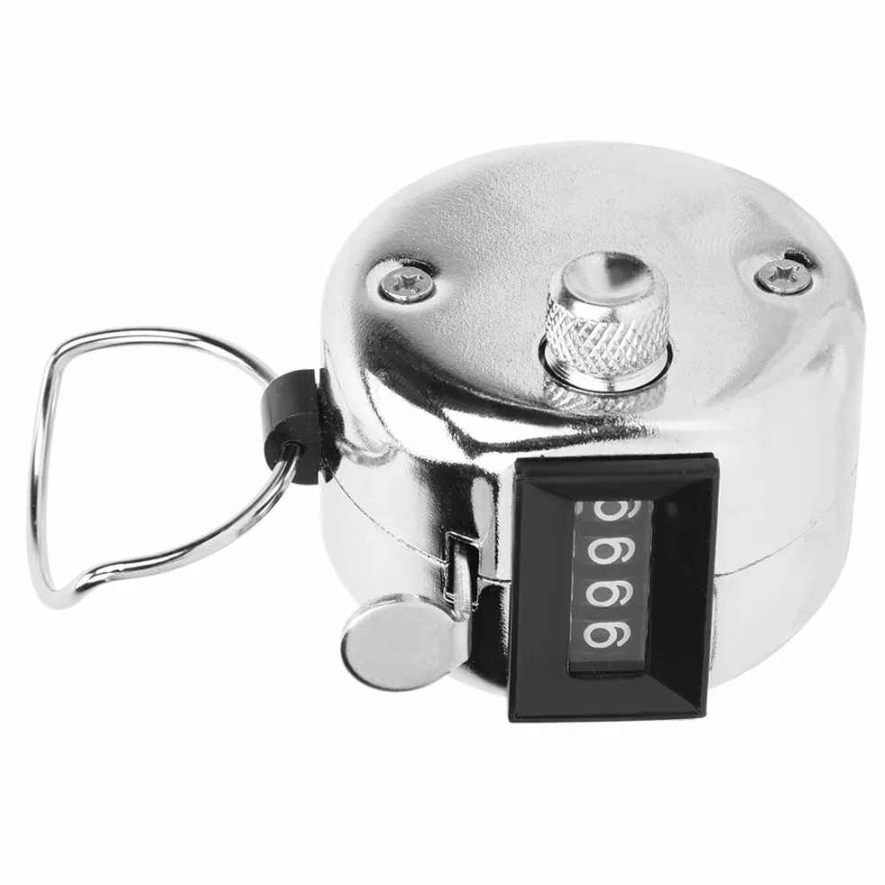 Handheld Tally Counter, 4-stellige mechanische Zahl Click Counter Silber-Aluminium-Legierung mit Fingerring