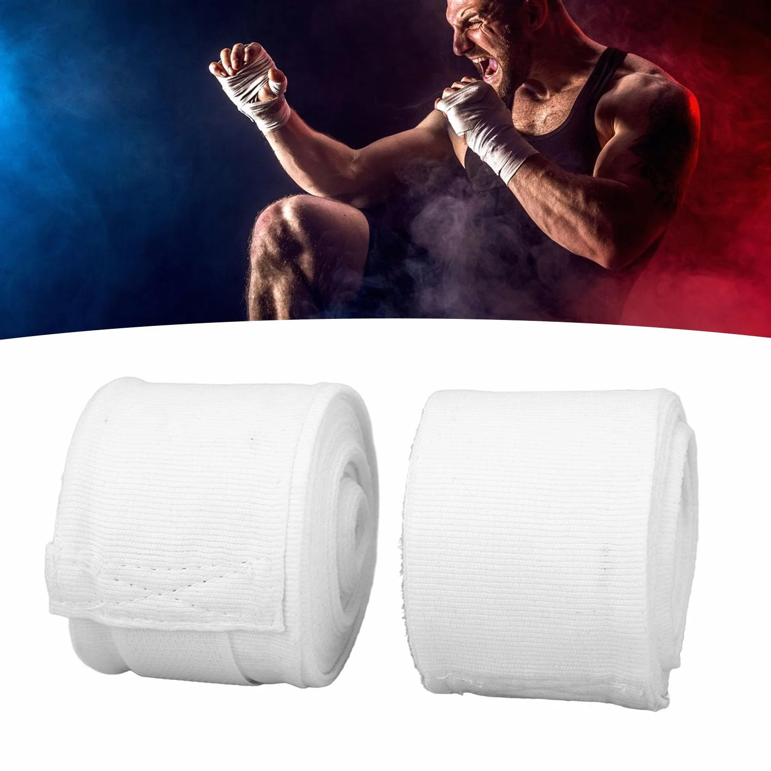 Opaski Bokserskie Bawełniane 5 M Szybkoschnące Półelastyczne Owijki z Haczykiem Sportowe na Ręce do Kickboxingu Muay Thai (WHITE)