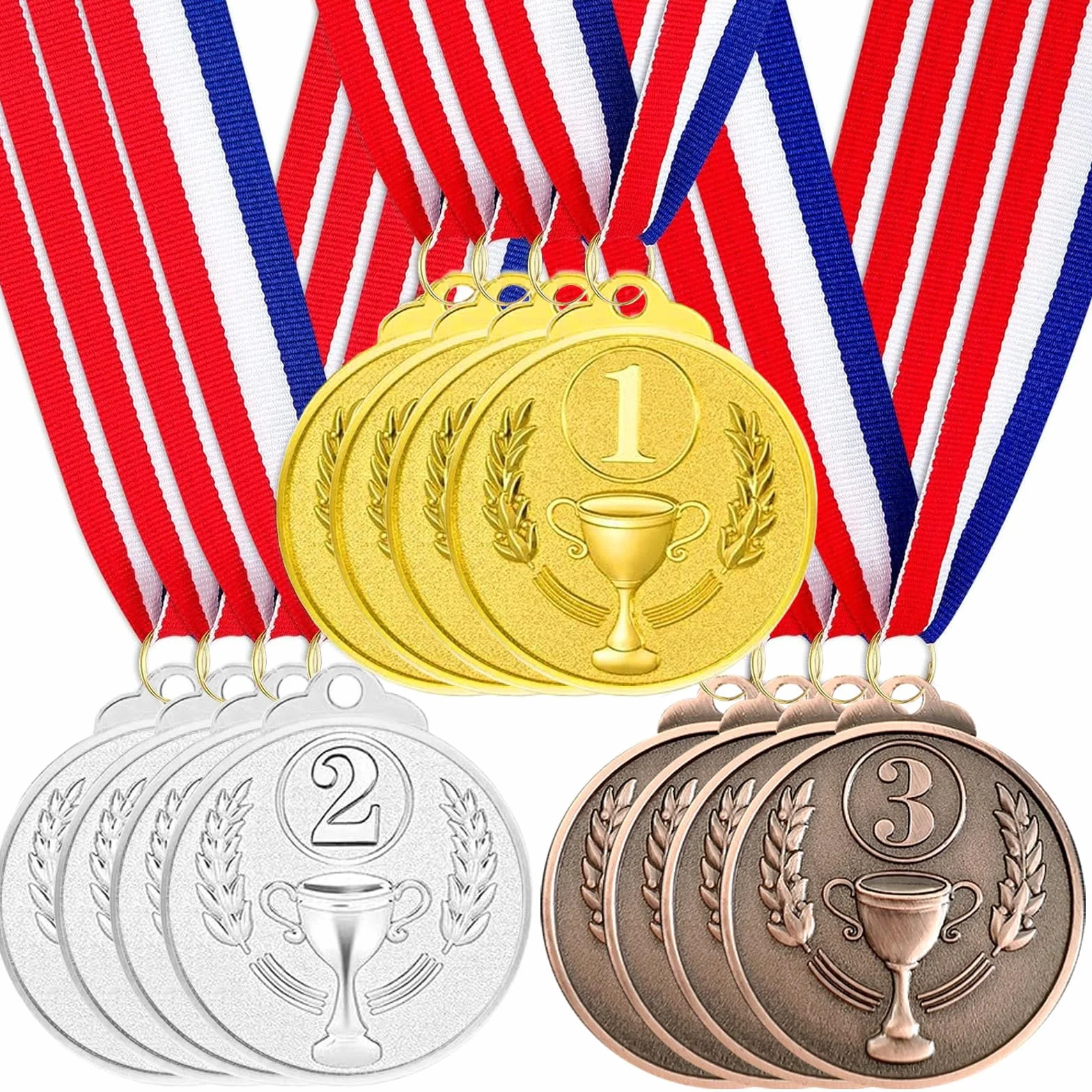 12 sztuk medali wręczenia nagród metalowych, złoty srebrny brązowy medal ze wstążką na szyję Zwycięzca medali dla dzieci Gry Imprezy Dzień Sportu 5,0 cm