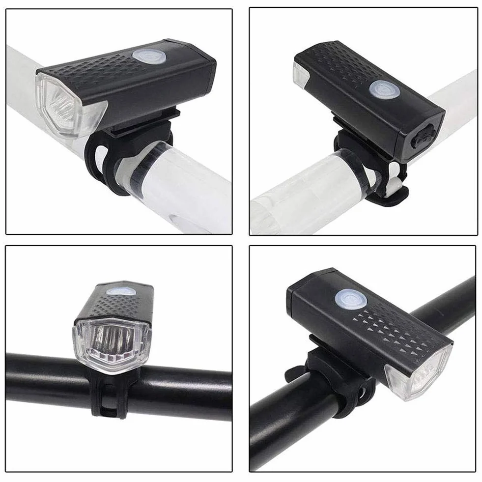 Przednie światło rowerowe 300 lumenów, ładowane przez USB, reflektor rowerowy z 3 trybami, przednie światło LED latarka (6,5 x 2,8 x 2,3 cm)