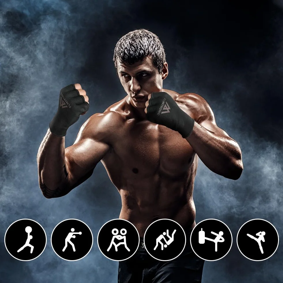 Flintronic Wewnętrzne rękawiczki bokserskie, wsparcie do połowy palców, elastyczne bandaże pod rękawicami, ochrona pięści, idealne do MMA, muay thai, kickboxingu, sportów walki, treningu i sportów