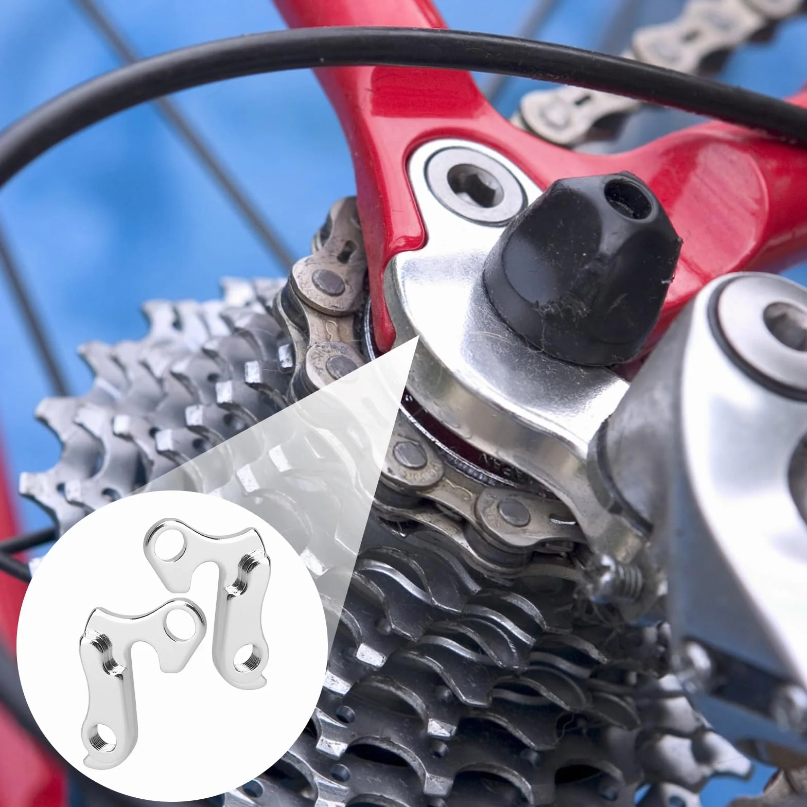 2 sztuki oczko przerzutki ze stopu aluminium przerzutki rowerowej, srebrne, zapasowe oczko do zmiany biegów z kluczem imbusowym i śrubami mocującymi do rowerów
