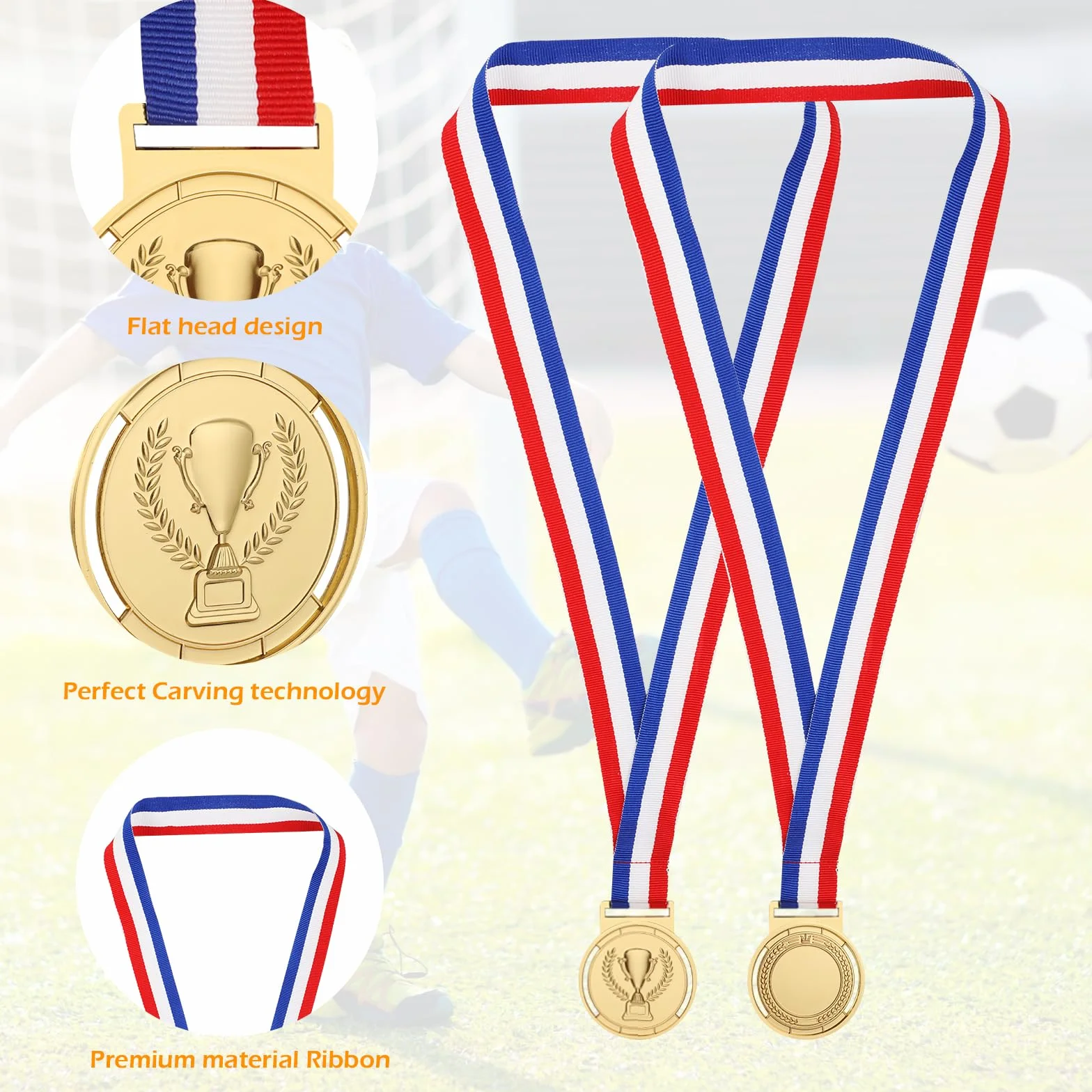 Zestaw 12 złotych medali metalowych 6,5 cm z wstążkami nagrody sportowe olimpijskie