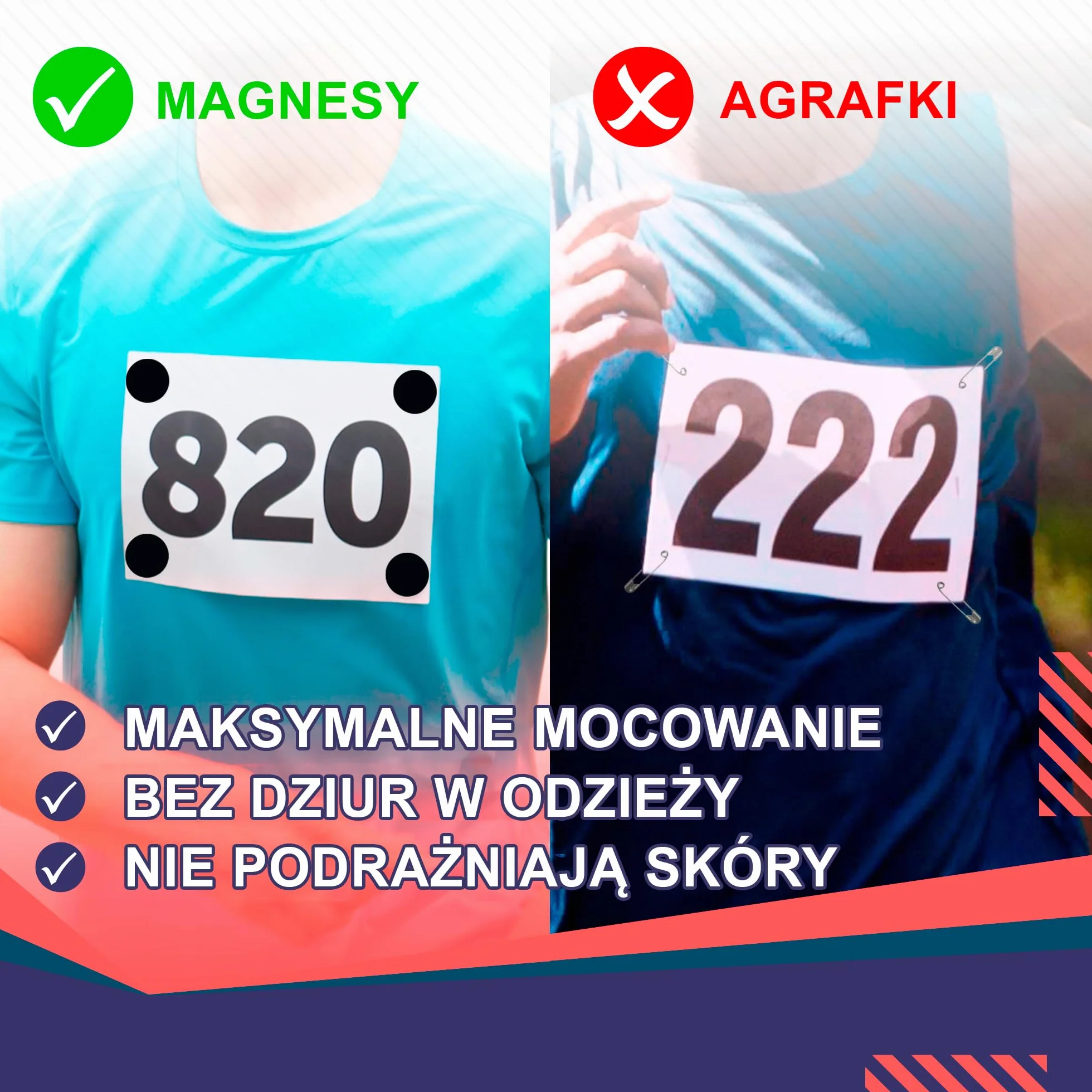 Magnesy do numerów startowych - Zestaw 4 czarnych magnesów do biegania i triathlonu - Uchwyt na numer startowy bez agrafek - Akcesoria biegowe - Magnesy do numeru startowego
