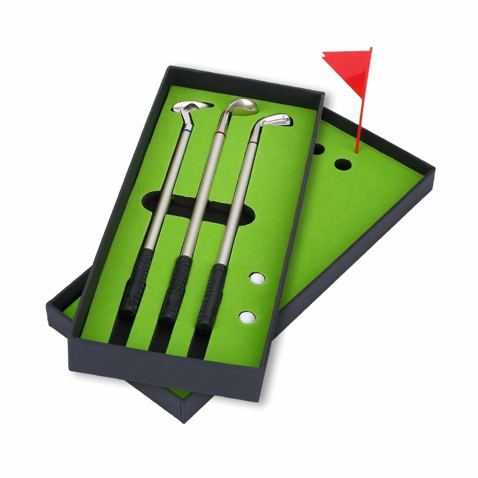 MAGT Zestaw długopisów golfowych 3 szt. mini kije golfowe długopisy kulkowe z piłkami flaga dekoracje