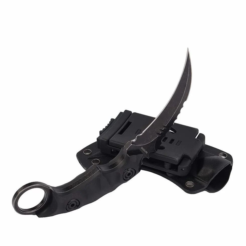 MASALONG Outdoor Survival Claw nóż taktyczny z podwójnym ostrzem, ostre ostrze z pochwą (5CR Black Stone Wash Black Handle)