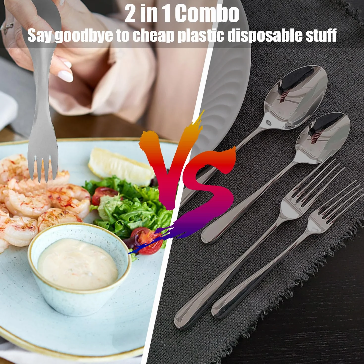 Tytanowa łyżka do pieczenia Combo 2 w 1, ultralekki tytan wielokrotnego użytku na kemping