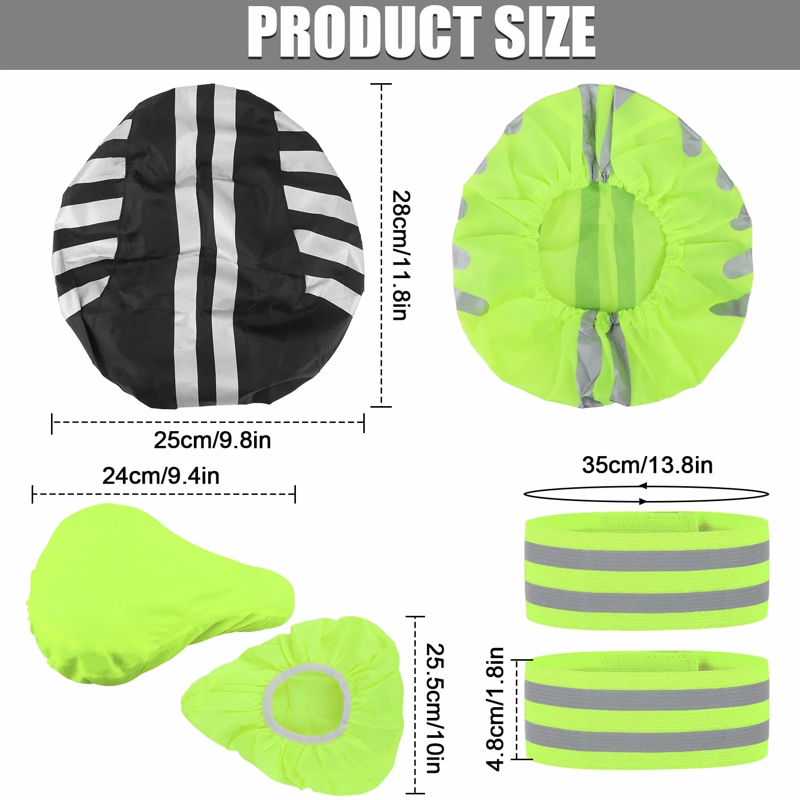 2 wodoszczelne i wiatroszczelne pokrowce na kask, zielone/czarne, pyłoszczelne osłony na kask rowerowy, 2 osłony na siodełko rowerowe, wodoszczelne, zestaw 2 taśm odblaskowych do bezpiecznej
