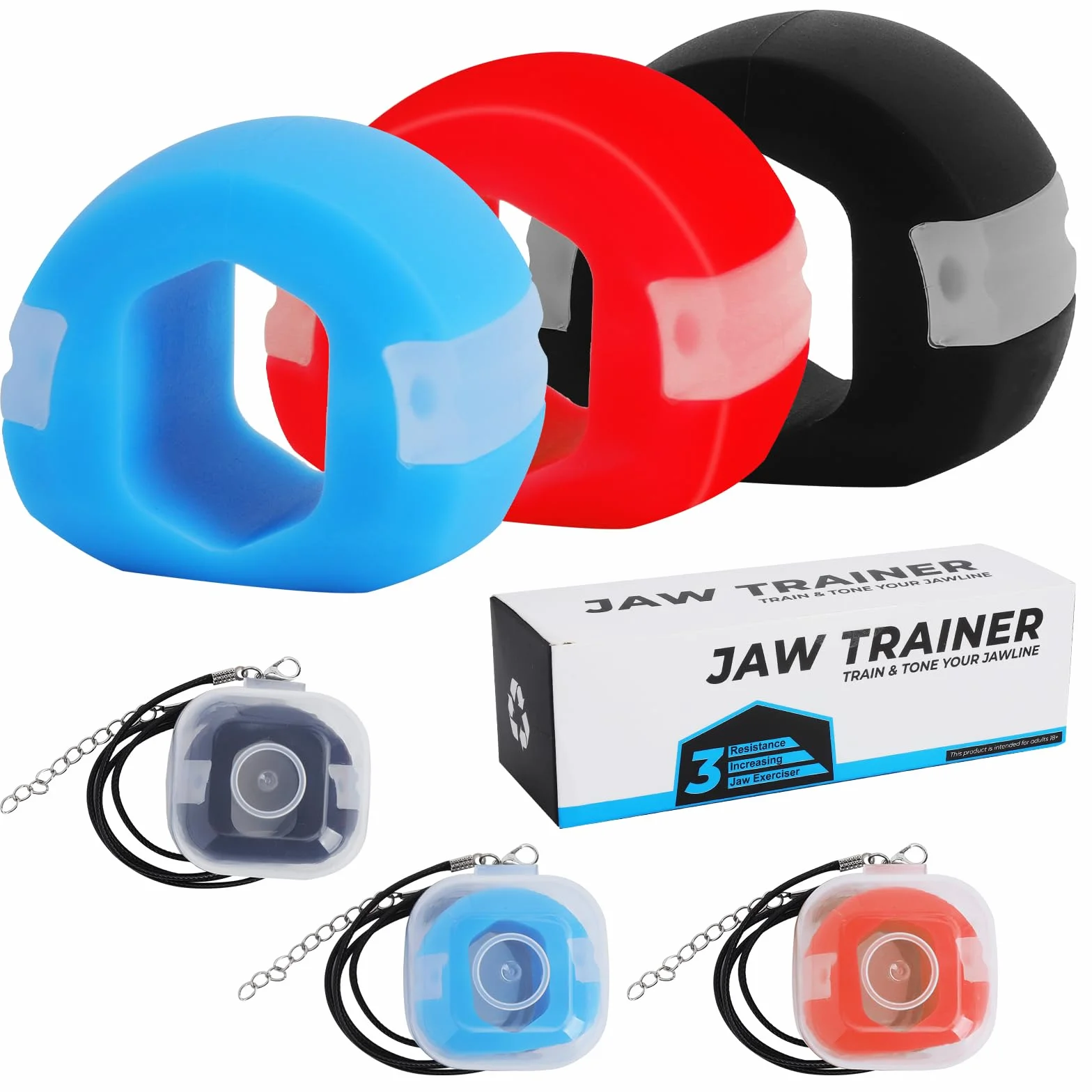 Jawline Trainer przyrząd do treningu szczęk, 3 sztuki, przyrząd do usuwania podwójnego podbródka, jawliner, trening szczękowy i szczękowy, 3 opory do ćwiczeń mięśni twarzy, fitnessu i sportu