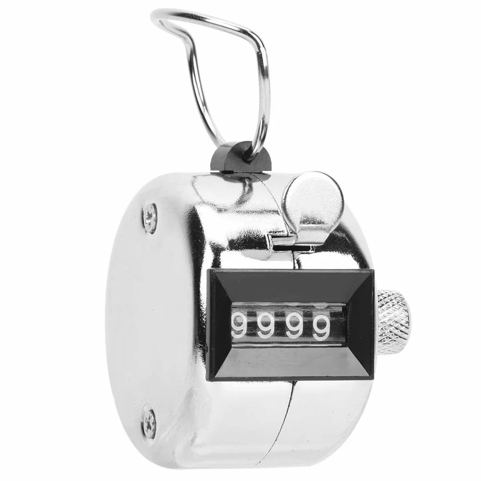 Handheld Tally Counter, 4-stellige mechanische Zahl Click Counter Silber-Aluminium-Legierung mit Fingerring