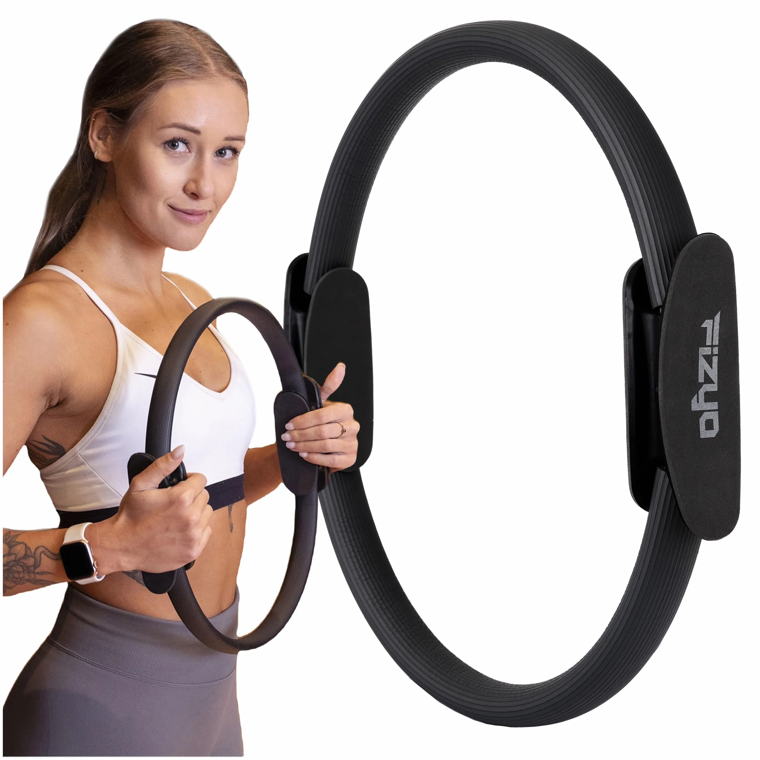 Fizyo pierścień do pilatesu z antypoślizgowymi uchwytami do wzmocnienia dna miednicy, brzucha i pleców obręcz do pilatesu Ø 38 cm, ring do pilatesu podwójnym uchwytem, pilates circle, obręcz do jogi