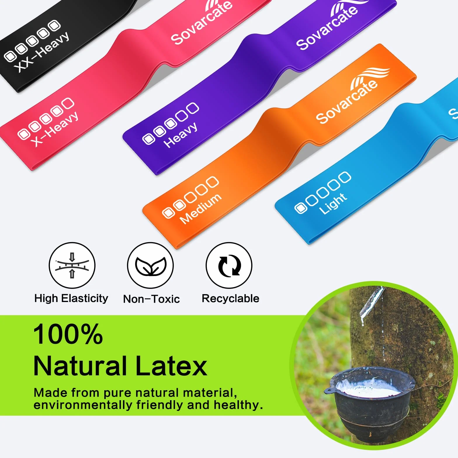 Taśmy Oporowe [5 Sztuk] Taśma Fitness Zestaw 5 Gum o Różnych Oporach w Kauczuku Naturalnego Opaski Odporne Idealne do Domu, na Siłownię, Pilates, Jogę, Trening - W Zestawie Torba Tansportowa