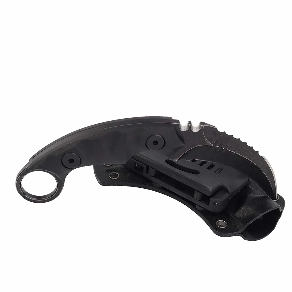 MASALONG Outdoor Survival Claw nóż taktyczny z podwójnym ostrzem, ostre ostrze z pochwą (5CR Black Stone Wash Black Handle)