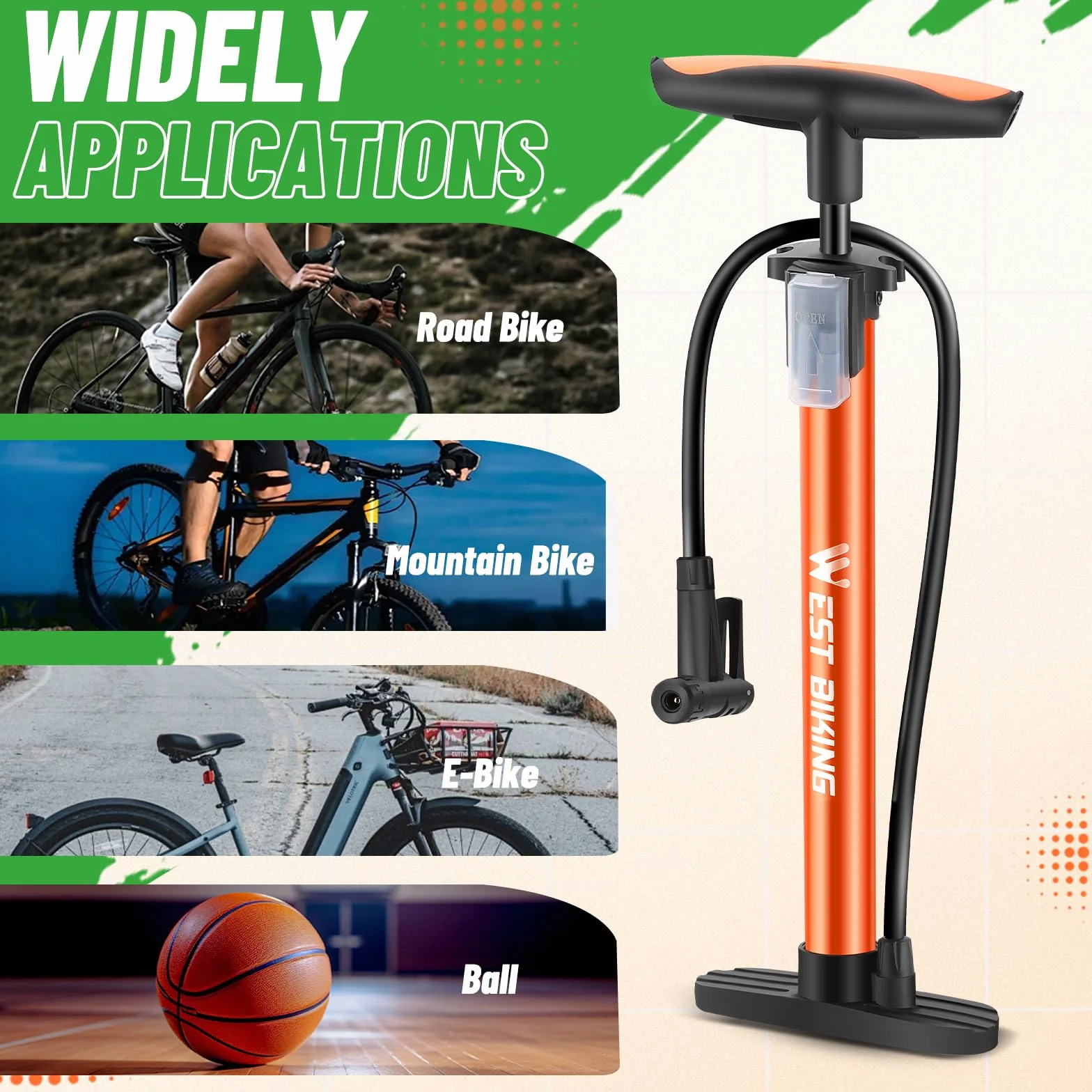 Pompka rowerowa stojąca 11 bar 160 psi do wszystkich wentyli z adapterem