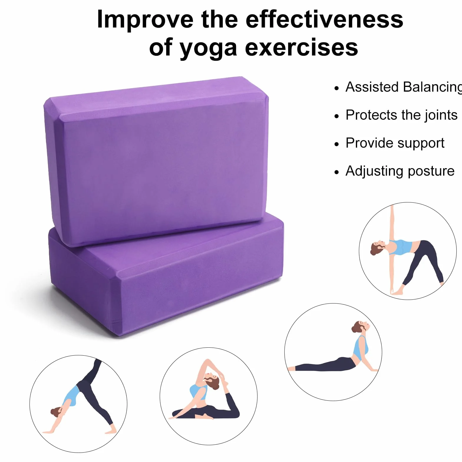 Blok do jogi, zestaw 2 bloków do jogi, klocki do jogi, pilatesu, fitnessu, uniseks (fioletowy, 1)