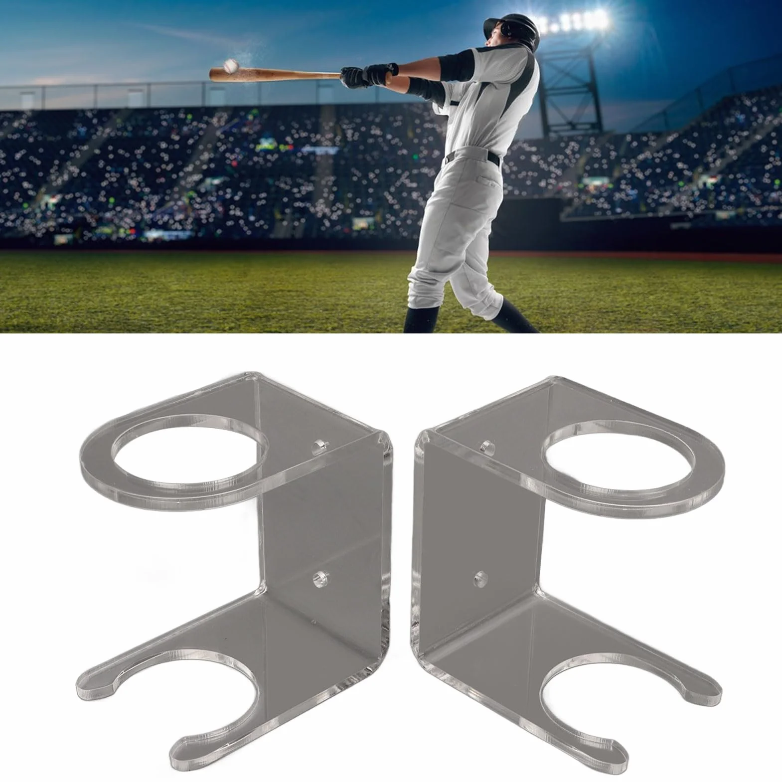 2 Pcs Gablota na Kije Baseballowe Akrylowy Uchwyt na Kije Baseballowe z Podwójną Konstrukcją Ochronną, Pionowy Uchwyt Ścienny na Kij I Bejsbol, Uchwyt na Kij Baseballowy