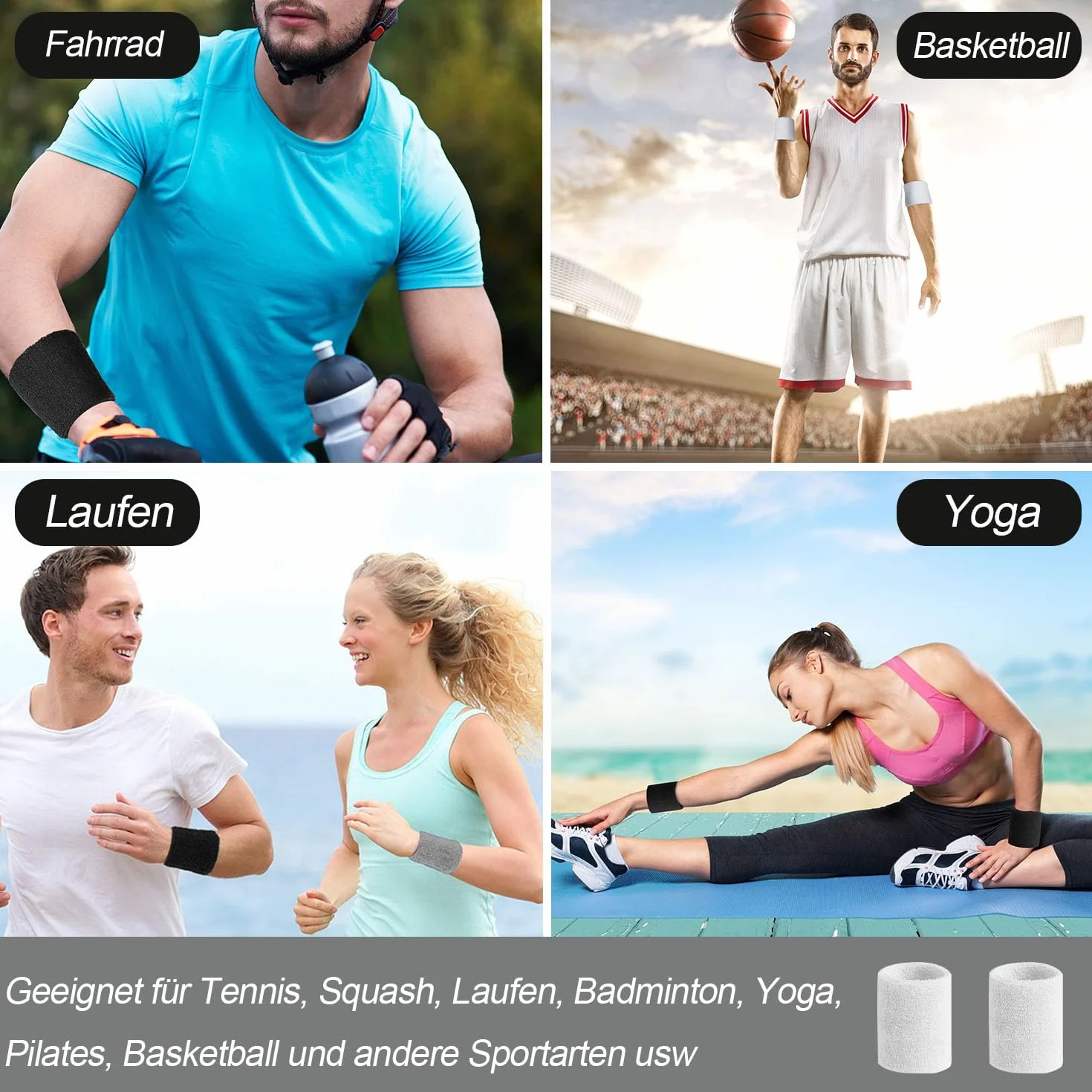 Opaska przeciwpotowa, 6 sztuk sportowych opasek na nadgarstek, oddychająca opaska przeciwpotowa na nadgarstek, opaska fitness, do tenisa, koszykówki, piłki nożnej, biegania