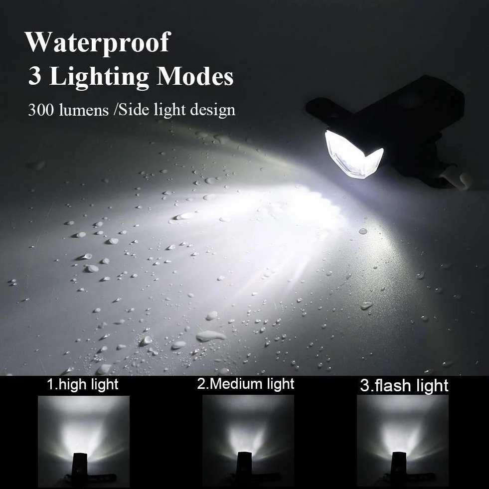 Przednie światło rowerowe 300 lumenów, ładowane przez USB, reflektor rowerowy z 3 trybami, przednie światło LED latarka (6,5 x 2,8 x 2,3 cm)