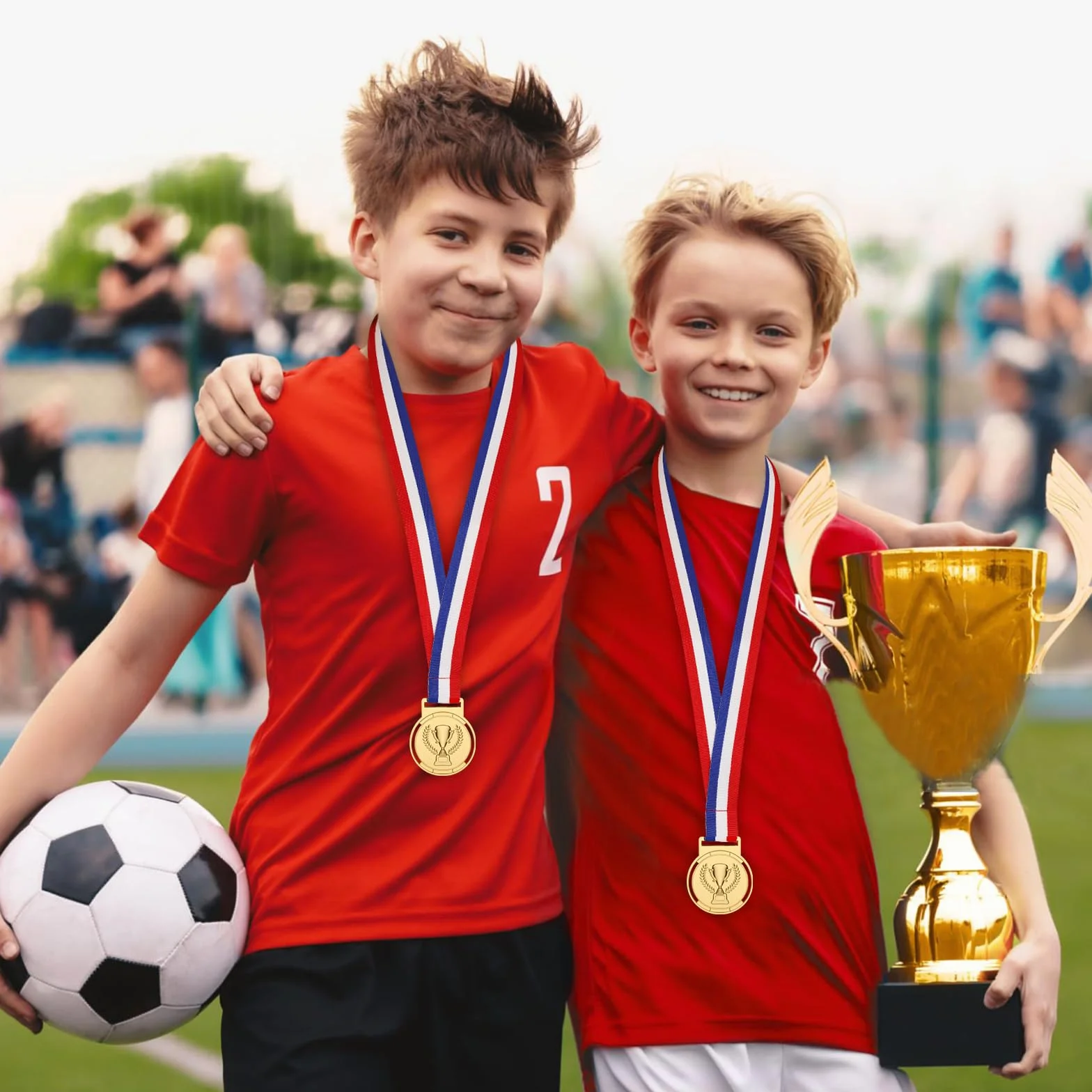 Zestaw 12 złotych medali metalowych 6,5 cm z wstążkami nagrody sportowe olimpijskie