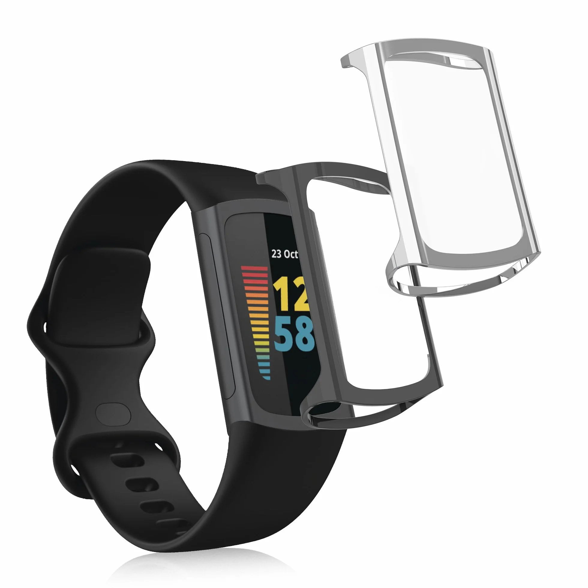 kwmobile Etui kompatybilne z Fitbit Charge 6 / Charge 5 – 2 x silikonowe etui na monitor fitness z TPU – srebrne/ciemnoszare