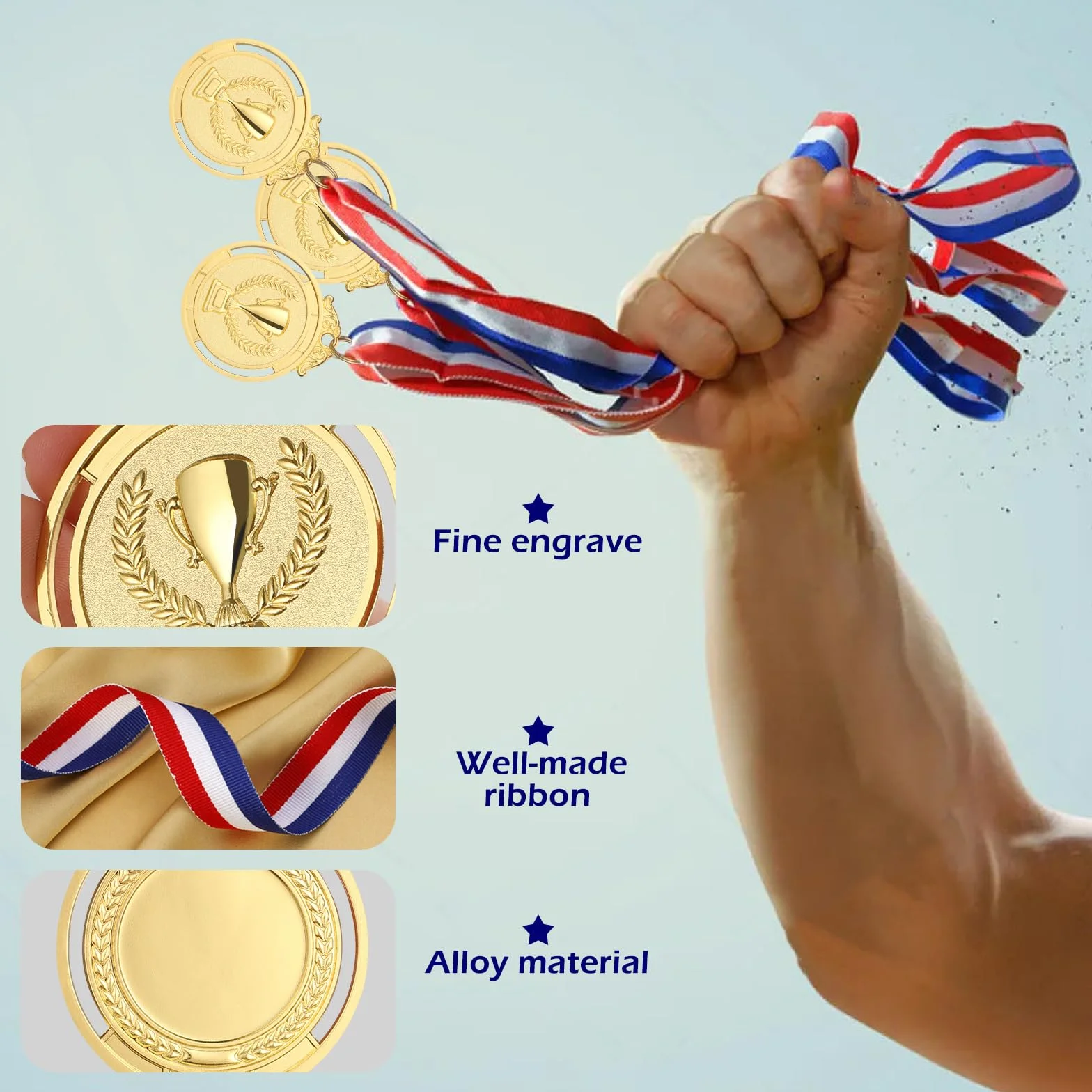 GeeRic Złoty medal dla dzieci, 12 sztuk złotych medalii do szkoły, dla dzieci, zwycięzcy, medalii, podium, urodziny dziecka, pokochają te złote medalie