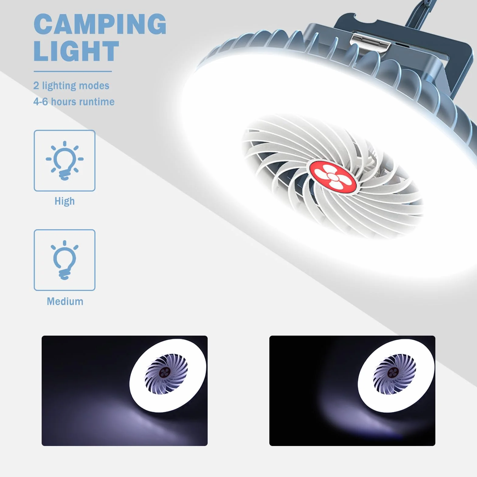 Lampa kempingowa LED z wentylatorem ładowanym przez USB, wentylator kempingowy ze światłem, latarnia namiotowa Powerbank Akcesoria kempingowe na zewnątrz