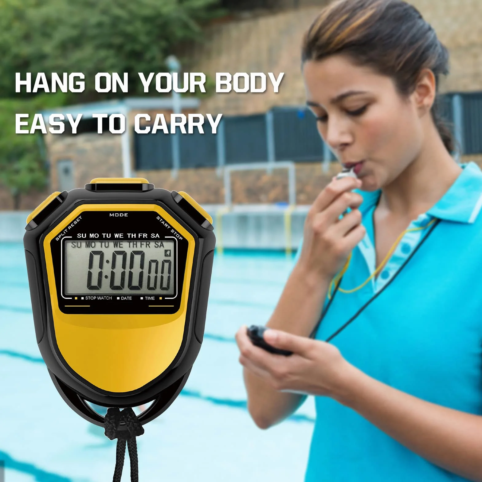 Wodoodporny zegarek S cyfrowy ręczny LCD timer chronograf sportowy licznik z paskiem do pływania, biegania, treningu piłki nożnej
