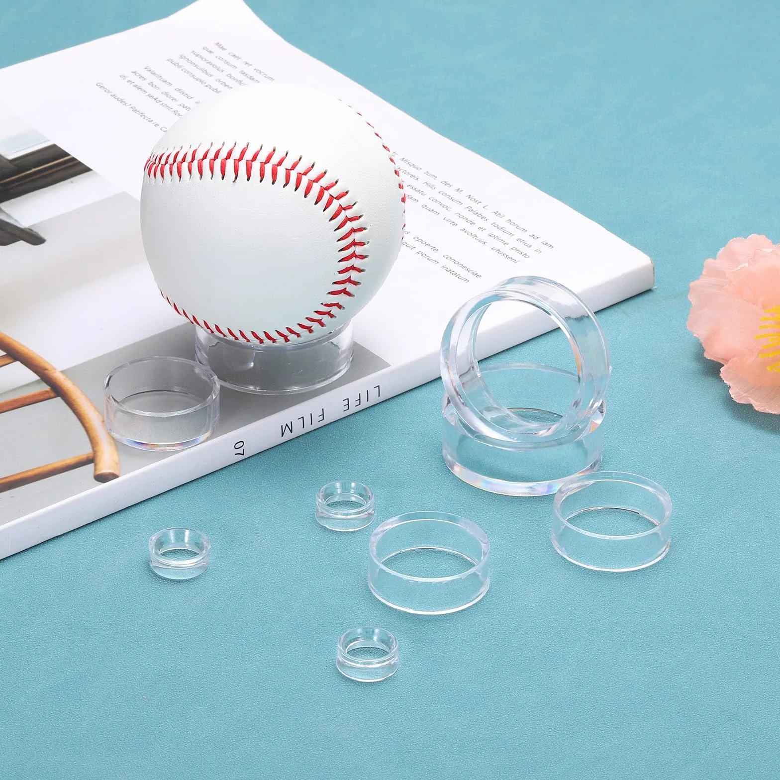 PATIKIL Okrągły stojak baseballowy 4,3 cm, 9 szt., akrylowy uchwyt na kulę, przezroczysty stojak na piłkę golfową, softball, kulki, kolekcje kryształowych kul