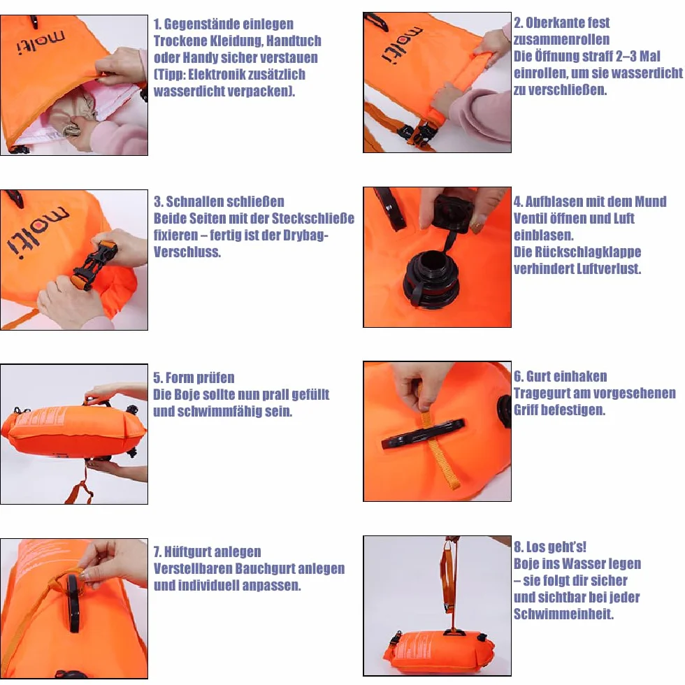 molti Boja do pływania 2 w 1, 15 l, 28 l, boja Pull Boja dla dorosłych, Baywatch Boja, pomarańczowa, bezpieczeństwo podczas pływania, na otwartej wodzie i triatlonie (BA003, pomarańczowy, 28 l)
