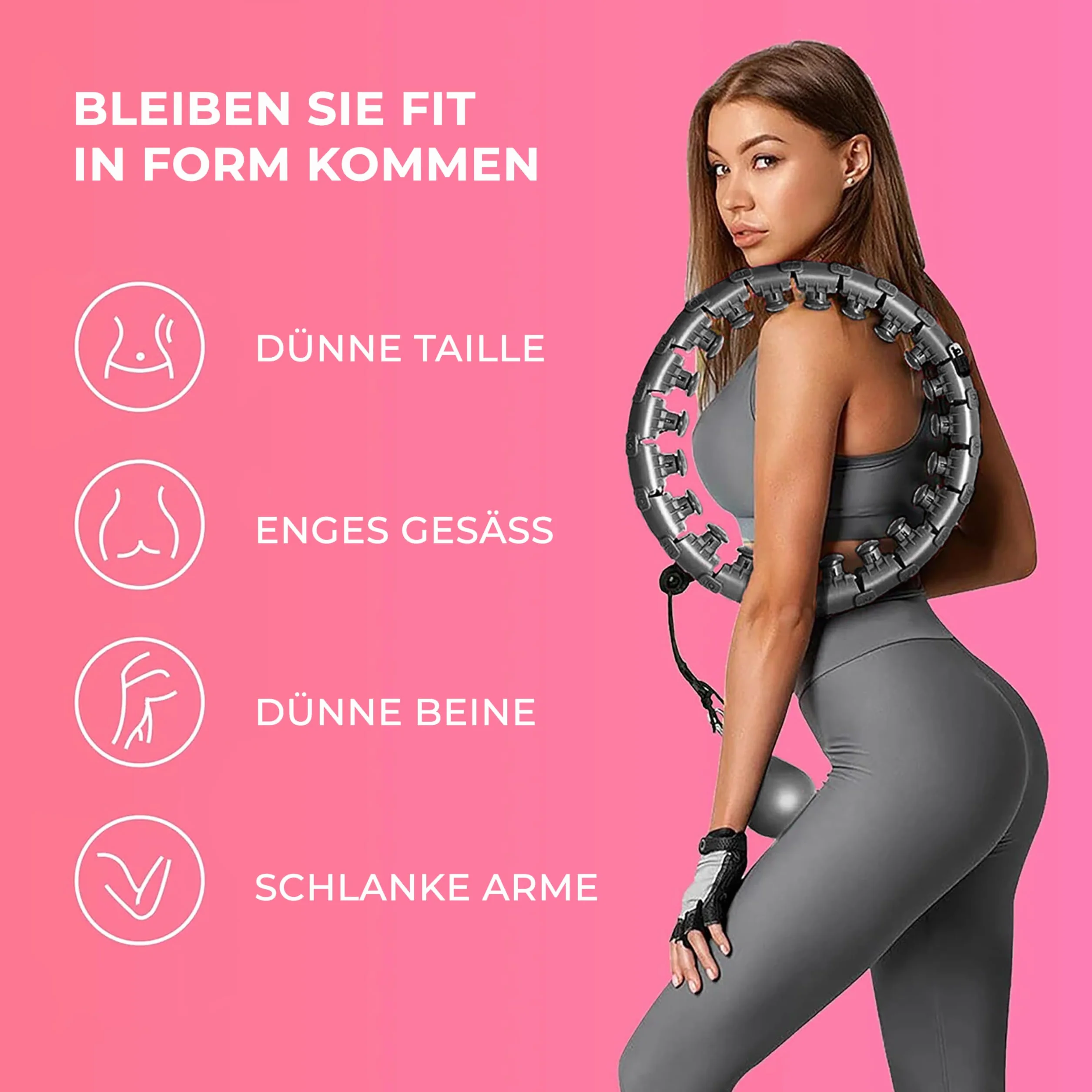 Smart hula hop z obciążeniem, 24 regulowane ogniwa, wypustki do masażu i szyna obciążająca, obręcz fitness do treningu talii i brzucha