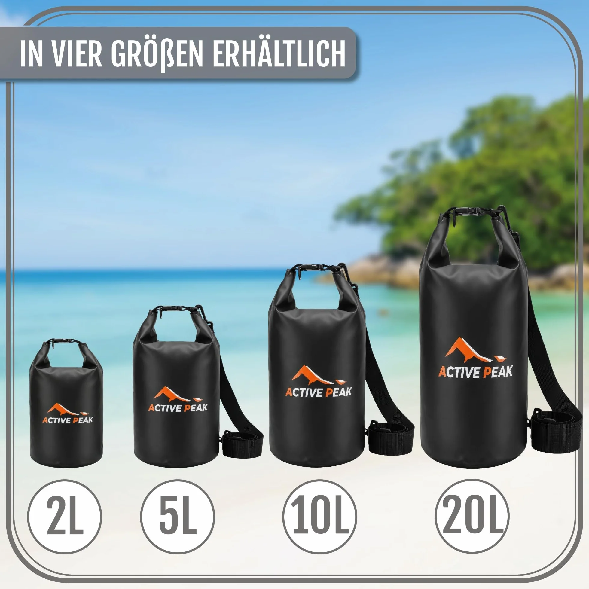 Dry Bag – Wodoodporna torba roll-top 2L 5L 10L 20L – Wytrzymały worek na telefon i klucze – Torba na plażę łódź + etui na smartfon (Czarny, 5 litrów)