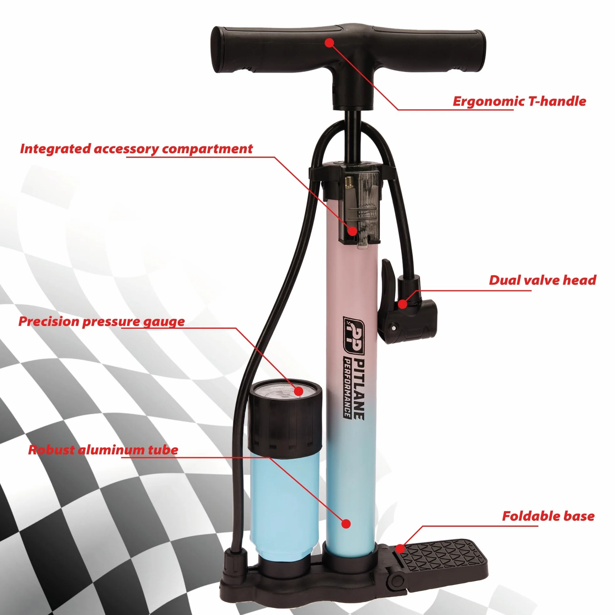 Pompka rowerowa stacjonarna z manometrem 11 Bar 42 cm do zaworów Presta Schrader Dunlop