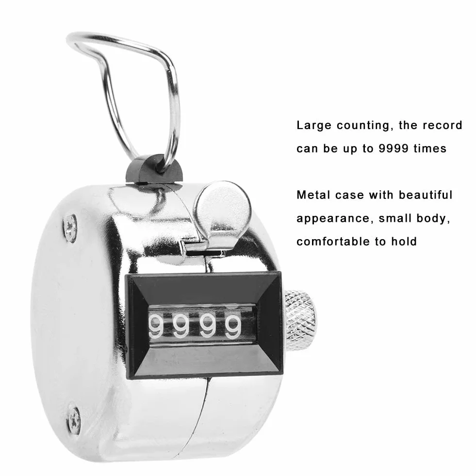 Handheld Tally Counter, 4-stellige mechanische Zahl Click Counter Silber-Aluminium-Legierung mit Fingerring