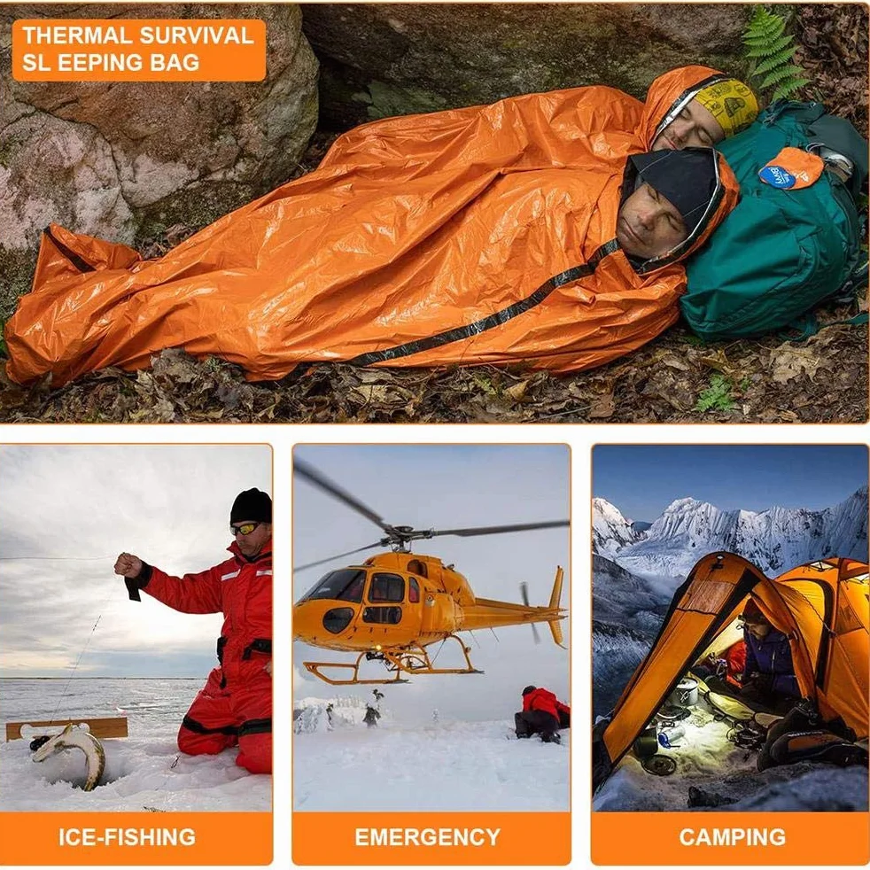 Śpiwór survivalowy – survivalowy śpiwór biwakowy, pierwszej pomocy, koc ratunkowy, wodoszczelny, ciepły namiot, ultralekki, odporny na wysokie temperatury, ochrona przed zimnem, namiot