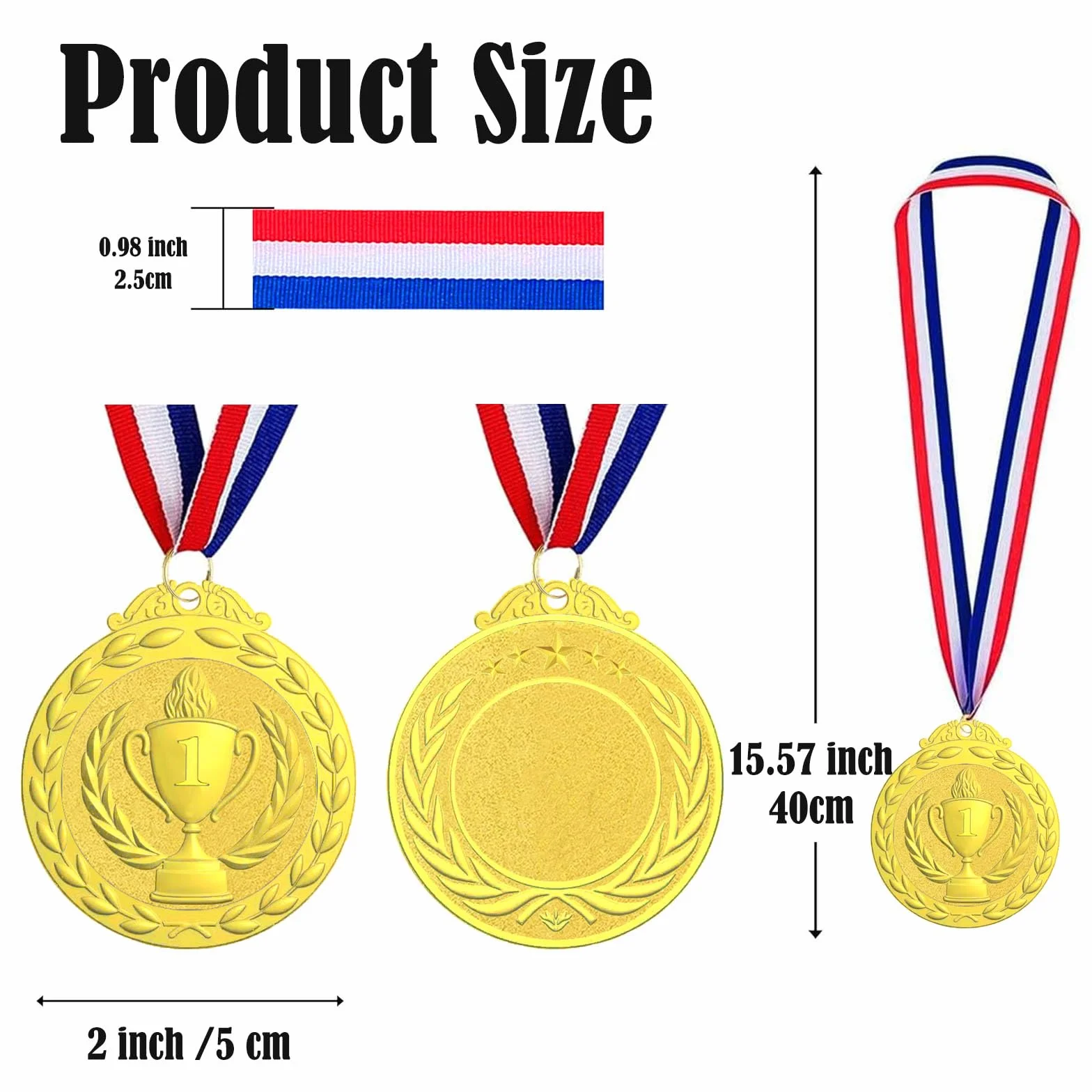 12 sztuk medali nagród, złote srebrne brązowe medale ze wstążkami na szyję, nagroda dla dzieci, medale zwycięzcy na zawody, imprezę, sport, styl olimpijski